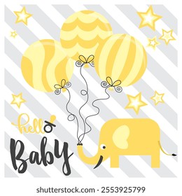 Baby shower card with elephant and balloons