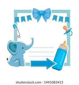 baby shower card with elephant and bottle milk