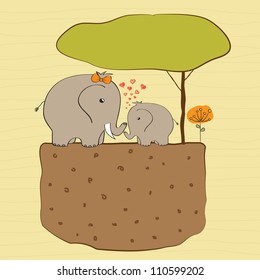 baby shower card with baby elephant and his mother