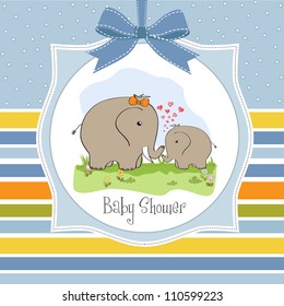 baby shower card with baby elephant and his mother