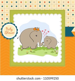 baby shower card with baby elephant and his mother