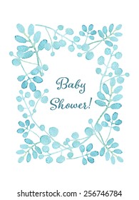 Baby shower card. Floral wreath watercolor hand drawn. Spring or summer design for invitation, wedding or greeting cards. Eps10