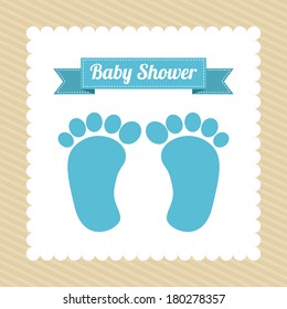 Baby shower card with baby foot prints, vector illustration