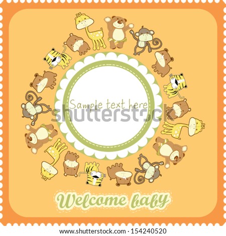 Baby Shower Card Funny Animals Circle Stock Vector Royalty Free