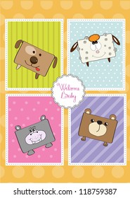 baby shower card with funny cube animals