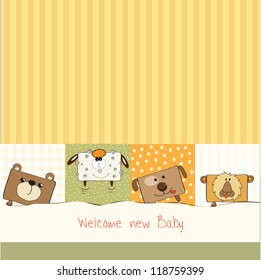 baby shower card with funny cube animals