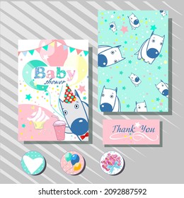 baby shower card with funny dog and color balloons