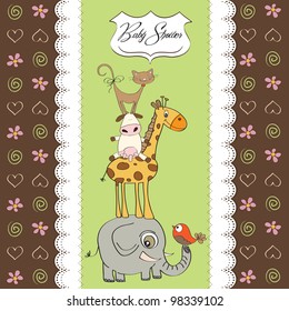  baby shower card with funny pyramid of animals