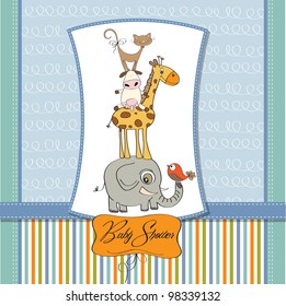  baby shower card with funny pyramid of animals