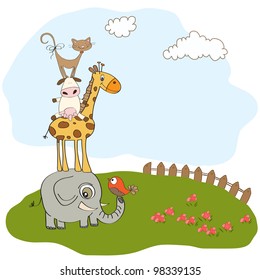  baby shower card with funny pyramid of animals