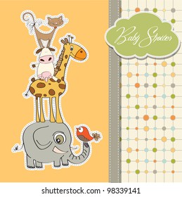  baby shower card with funny pyramid of animals