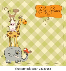  baby shower card with funny pyramid of animals