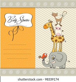  baby shower card with funny pyramid of animals