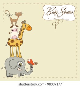 baby shower card with funny pyramid of animals