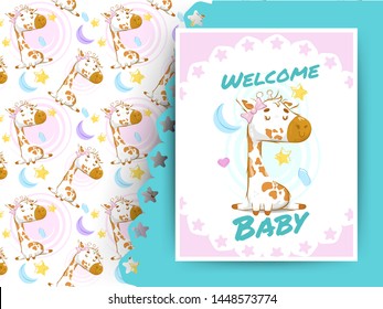 Baby shower card with giraffe and pattern