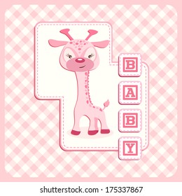 Baby Shower card with giraffe. Vector.