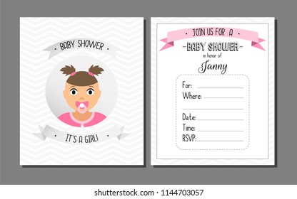 Baby shower card. Baby girl.