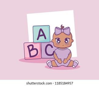 baby shower card with girl and alphabet blocks