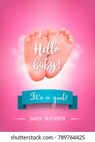 Baby shower card. It's a girl! Baby girl announcement card template. Place for your text.