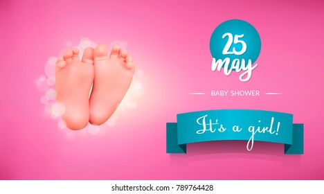 Baby shower card. It's a girl! Baby girl announcement card template. Place for your text.