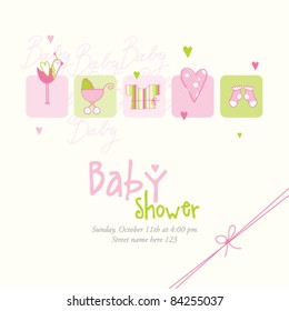 Baby Shower Card - Baby Girl Background Card With Copy Space
Unique Hand Drawn Illustration For Scrapbook, Craft, Invitation