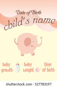 Baby shower card, girl birth. Cute baby card on birthday or shower. postcard on the occasion of a birth   girl in pink colors