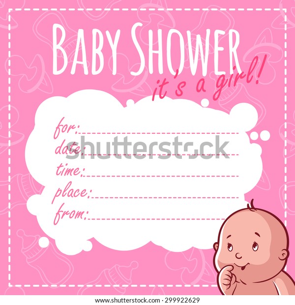 Baby Shower Card Girl Blank Baby Stock Vector Royalty Free 299922629