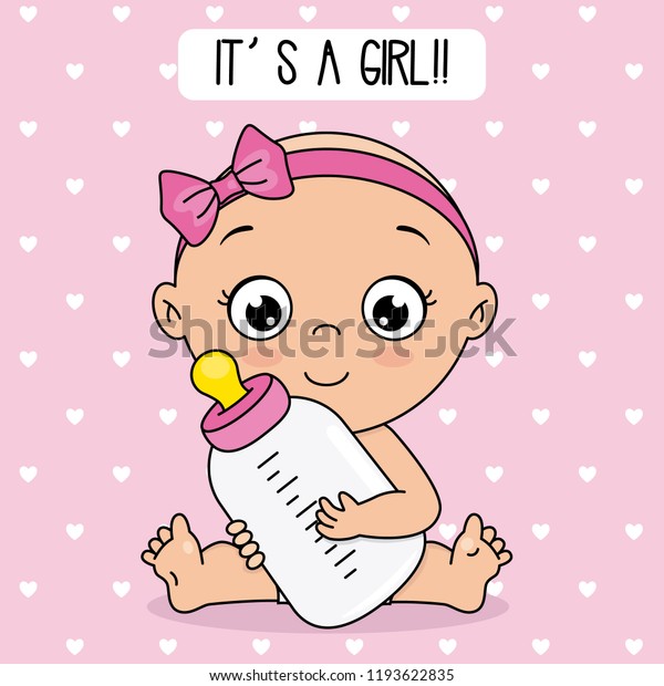 Carte Bebe Douche Bebe Fille Avec Image Vectorielle De Stock Libre De Droits