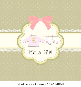baby shower card for baby girl, with clothing.Vector eps10 , illustration. 