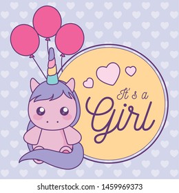 baby shower card it is a girl with cute unicorn