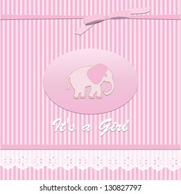 baby shower card for baby girl, with elephant.Vector eps10 , illustration.
