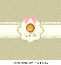 baby shower card for baby girl, with lion.Vector eps10 , illustration.
