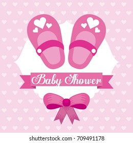 baby shower card girl shoe bow celebration