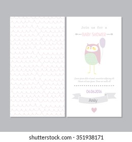 Baby shower card for girls with cute owl
