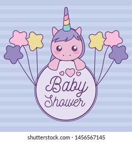 baby shower card with head of cute unicorn