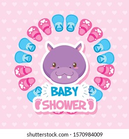 baby shower card with hippo vector illustration design