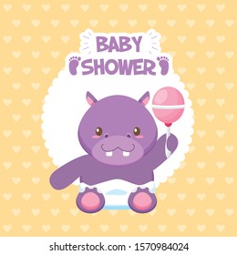 baby shower card with hippo vector illustration design