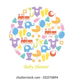 baby shower card. Baby icons