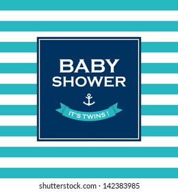 Baby shower card invitation, it is twins. Vector design elements editable.