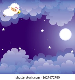 Baby shower card. Lamb, sheep vector print. Sleeping lamb postcard, cartoon illustration. Baby greeting card, banner, poster.
