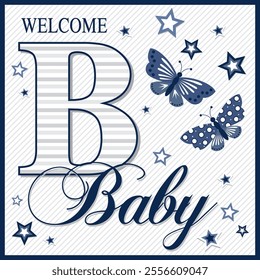 Baby shower card with lettering and butterfly