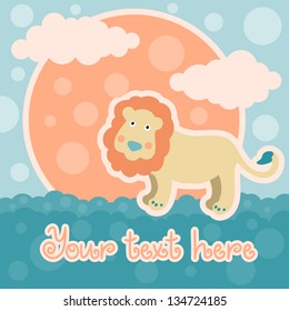 Baby shower card with lion and space for text - vector