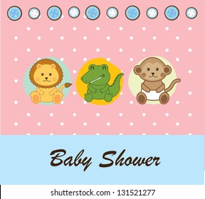 Baby shower card with a lion,crocodile and monkey vector illustration