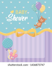 baby shower card with little bear teddy and balloons helium