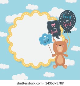 baby shower card with little bear teddy and balloons helium