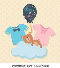 baby shower card with little bear teddy in cloud