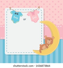 baby shower card with little bear teddy and moon