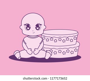 baby shower card with little girl and cake