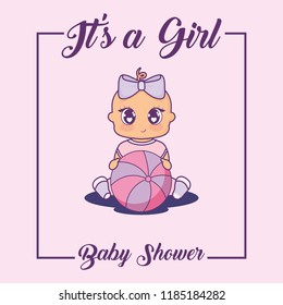 baby shower card with little girl and balloon