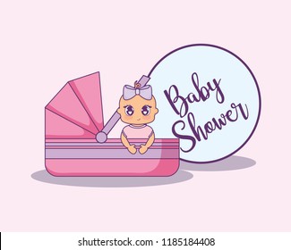 baby shower card with little girl with basket